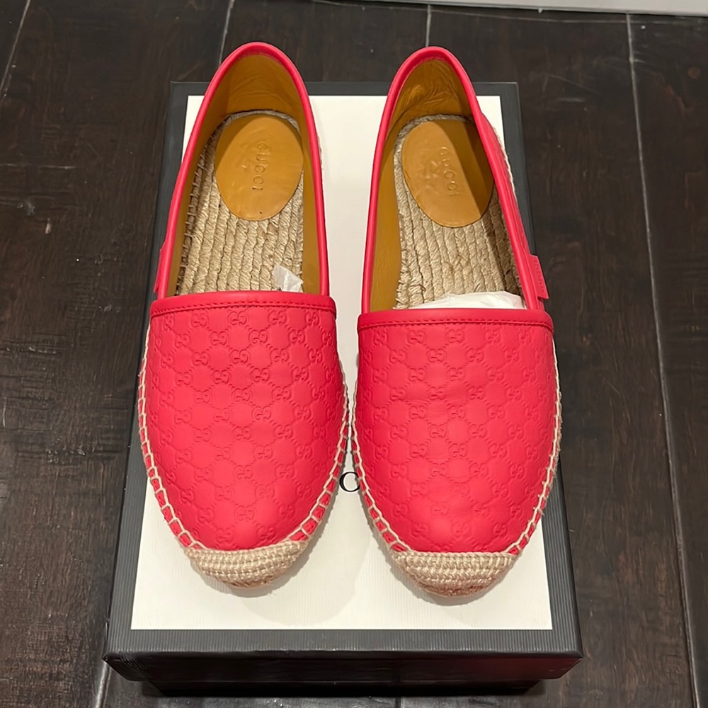 Hot pink Gucci MicroGuccissima leather espadrille flats size 37.5